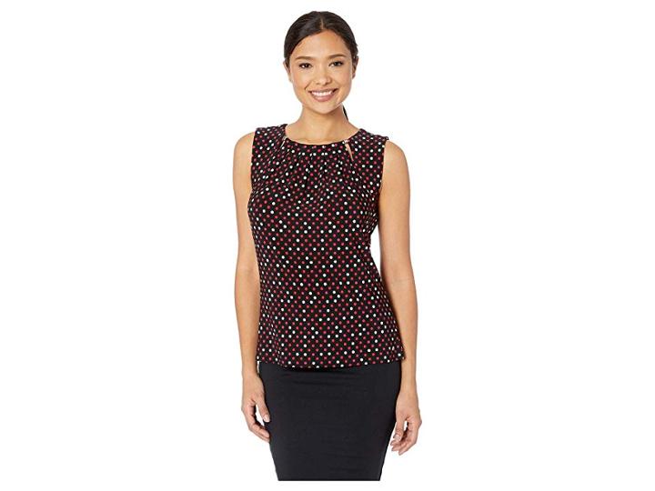 Tommy Hilfiger Printed Bead Neck Knit Top (black/scarlet) Women's Clothing