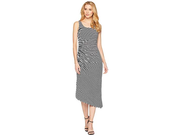 Vince Camuto Sleeveless Side Ruched Amalfi Stripe Dress (rich Black) Women's Dress