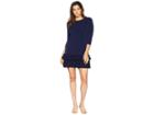 Eci Solid 3/4 Sleeve Moss Crepe Ruffle Hem Dress (navy) Women's Dress