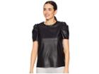 Cece Short Sleeve Puffed Pleather Blouse (rich Black) Women's Blouse