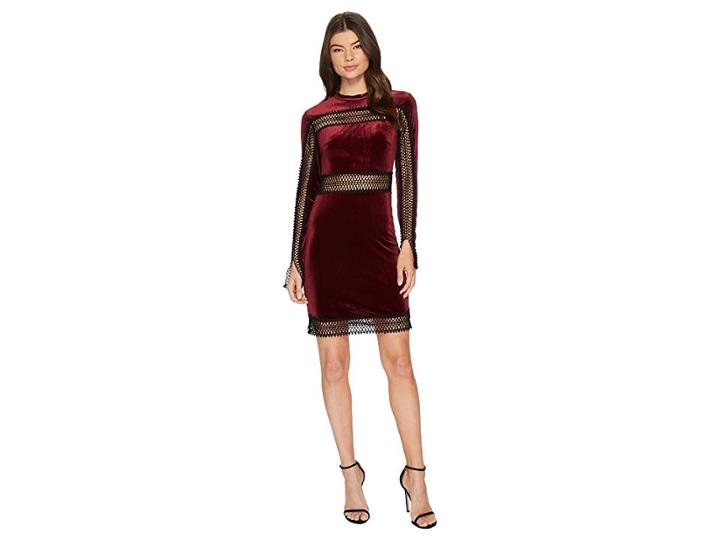 Romeo & Juliet Couture Velvet W/ Sheer Lace Trim Dress (burgundy) Women's Dress