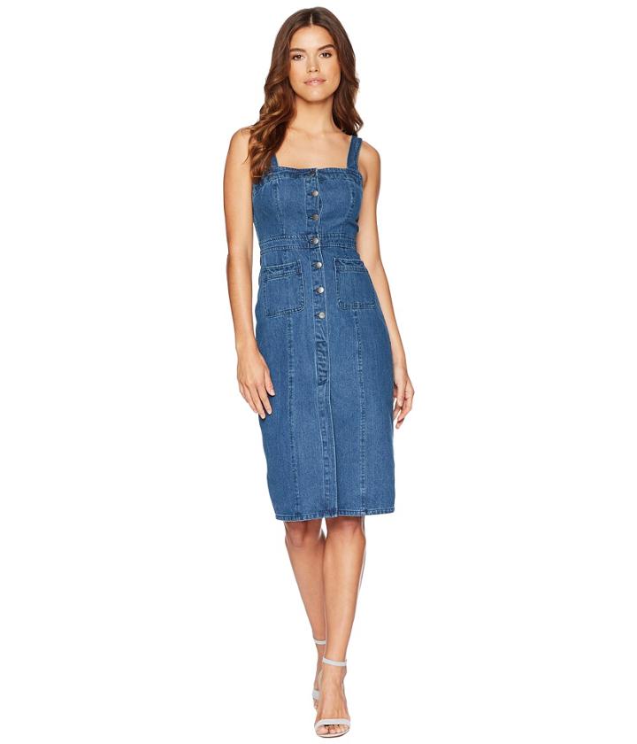 Bb Dakota Lauren Button Front Denim Midi Dress (dark Blue) Women's Dress