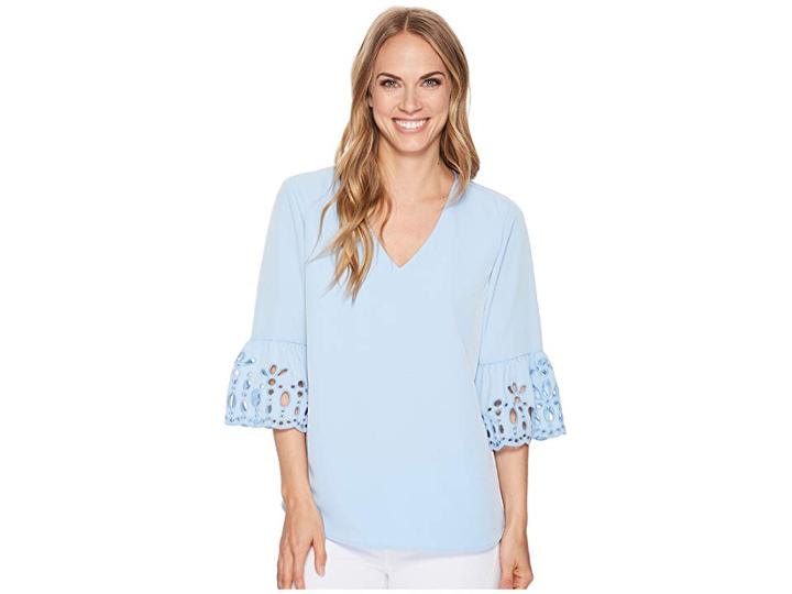 Calvin Klein Long Sleeve Blouse W/ Sleeve Detail (iceburg) Women's Blouse