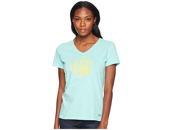 Life Is Good Mountain Bike Woods Crusher Vee Tee (cool Aqua) Women's T Shirt