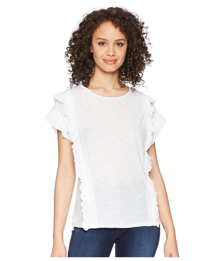 Two By Vince Camuto Ruffle Front/cuff Drop Shoulder Top (ultra White) Women's Short Sleeve Pullover