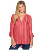 Dylan By True Grit Taylor Texture Wide Waffle Stripe High-low Tunic W/ Roll Sleeve (sailor Red) Women's Blouse