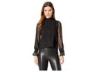 J.o.a. Woven Mesh Top With Smocking Details (black) Women's Long Sleeve Pullover