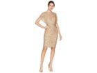 Adrianna Papell Flutter Sleeve Beaded Cocktail Dress With Pearl Edge Detail (champagne/gold) Women's Dress