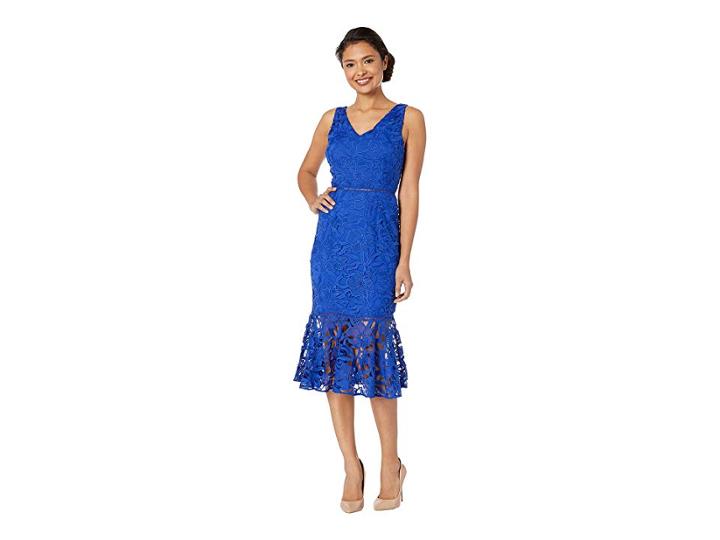 Alexia Admor V-neck Lace Midi Dress (navy) Women's Dress