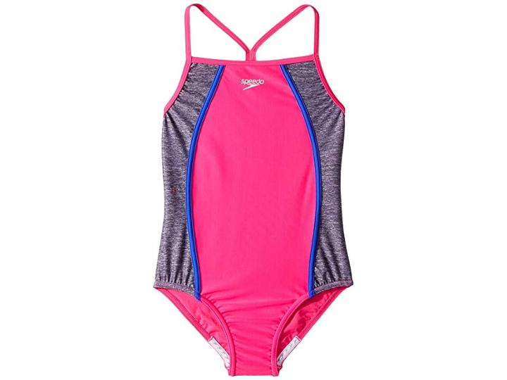 Speedo Kids Heather Splice One-piece Swimsuit (big Kids) (pink) Girl's Swimsuits One Piece