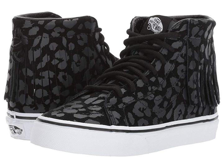 Vans Kids Sk8-hi Moc (little Kid/big Kid) ((leopard Suede) Black) Girls Shoes