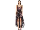 Marchesa Notte Sleeveless High-low Embroidered Flocked Tulle Gown With Corset (black) Women's Dress