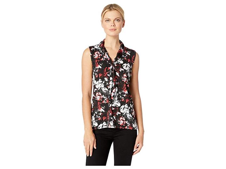 Tahari By Asl Printed Floral Sleeveless Sailor Knit Top (black/red/ivory) Women's Sleeveless
