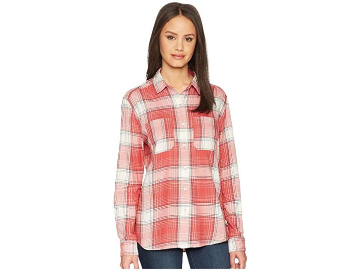 The North Face Long Sleeve Castleton Shirt (sunbaked Red Trailhead Plaid) Women's Long Sleeve Button Up