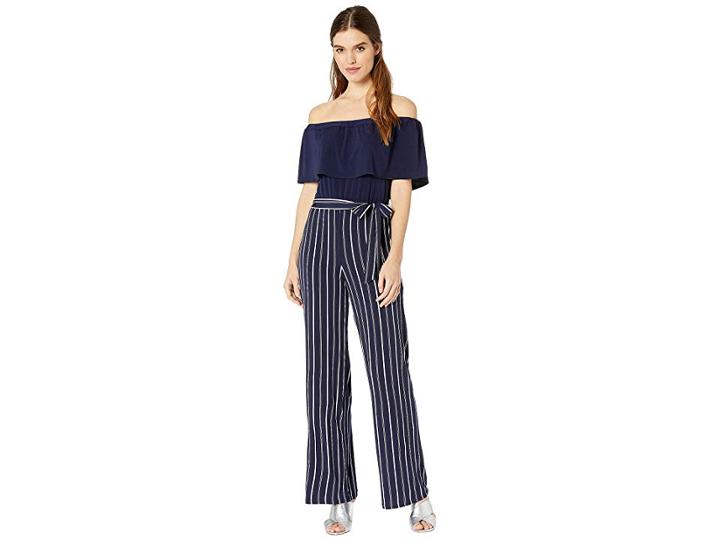 Bebe Stripe Crepe Jumpsuit (navy/ivory) Women's Jumpsuit & Rompers One Piece