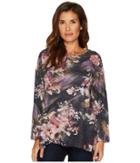 Nally & Millie Floral Print Sweater Top (multi) Women's Clothing