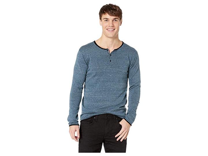 Scotch & Soda Grandad Pullover W/ Contrast Inside Color (sky Blue Melange) Men's Sweatshirt