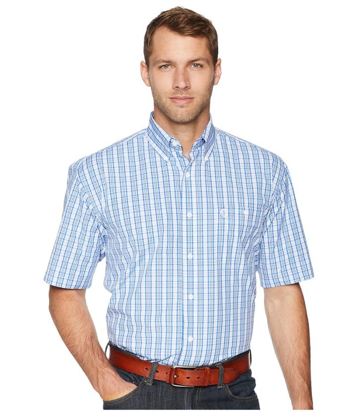 Wrangler George Strait Short Sleeve Plaid (blue) Men's Clothing