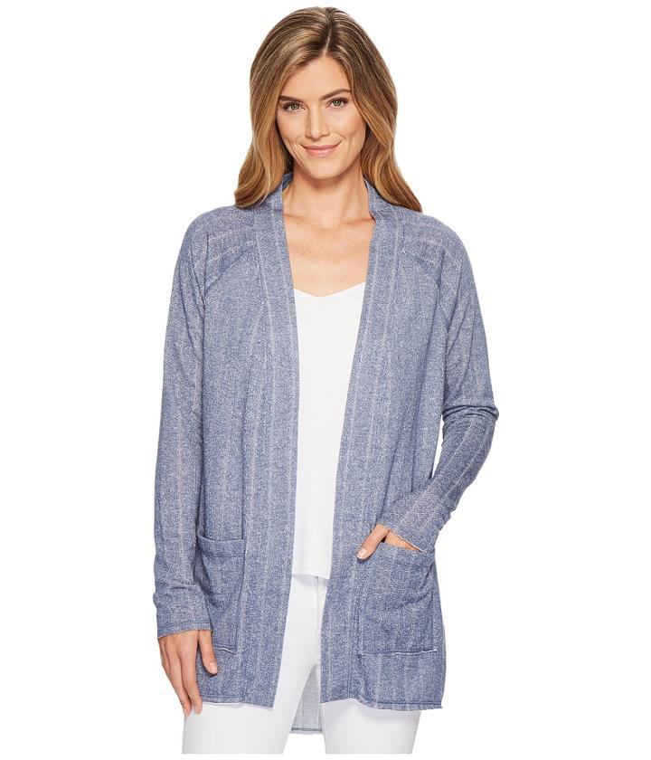 Mod-o-doc Pointelle Stripe French Terry Raglan Sleeve Cardigan (blue) Women's Sweater