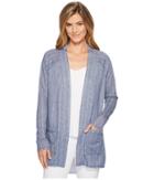 Mod-o-doc Pointelle Stripe French Terry Raglan Sleeve Cardigan (blue) Women's Sweater