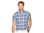 Nautica Short Sleeve Large Plaid Oxford Woven Shirt (ensign Blue) Men's Clothing