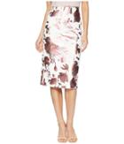 Eci Printed Floral Midi Foil Scuba Skirt (pink/orange) Women's Skirt