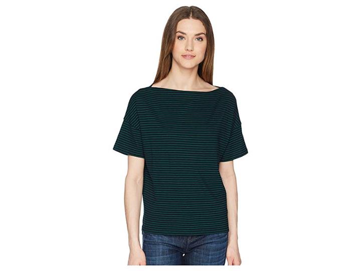 Vince Classic Stripe Boatneck (coastal/malachite) Women's Short Sleeve Pullover
