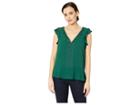 Michael Michael Kors V-neck Lace Trim Top (dark Emerald) Women's Clothing