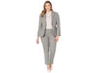 Tahari By Asl Plaid One-button Pants Suit (ivory White/navy) Women's Suits Sets