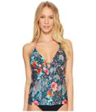 Laundry By Shelli Segal Floral Paisley Ruffle Plunge Tankini (deep Teal) Women's Swimsuits One Piece