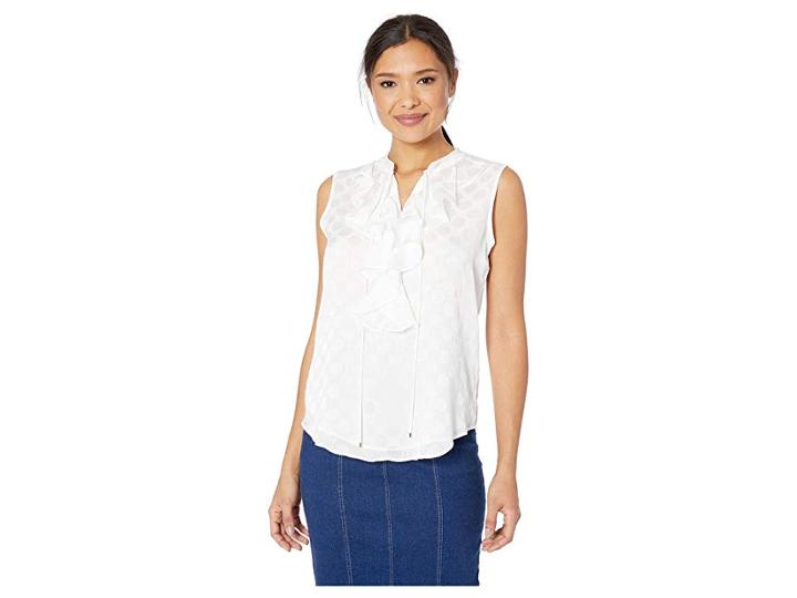 Tommy Hilfiger Dot Ruffle Front Sleeveless Woven Top (ivory) Women's Clothing