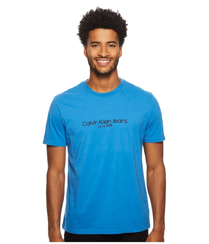 Calvin Klein Jeans Old School Logo Crew Neck Tee (strong Blue) Men's T Shirt