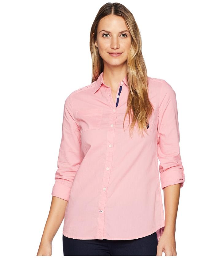 U.s. Polo Assn. Eyelet Woven Shirt (geranium Pink) Women's Clothing