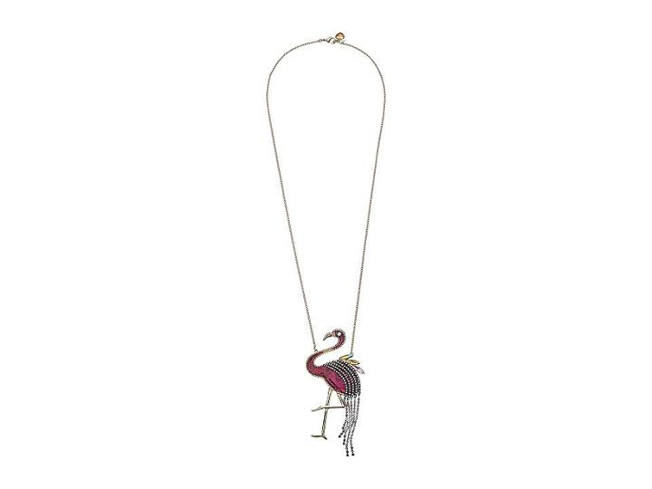 Betsey Johnson Purple And Gold Tone Long Flamingo Necklace (purple) Necklace