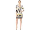 London Times Twist Front Border Print Shift Dress (navy/yellow) Women's Dress