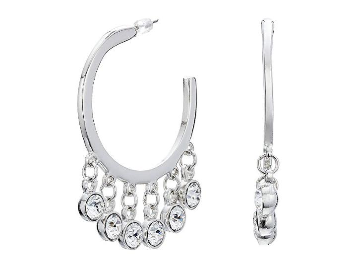 Kenneth Jay Lane Silver/crystal Drops Pierced Hoop Earrings (crystal) Earring