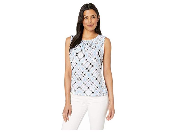 Calvin Klein Pleat Neck Cami (white Multi) Women's Clothing