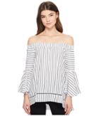 Romeo & Juliet Couture Off The Shoulder High-low Blouse (white/black) Women's Blouse