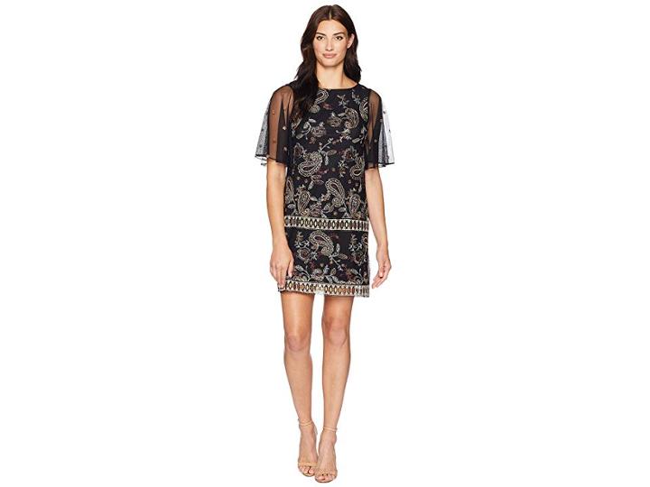 Adrianna Papell Paisley Embroidered Shift (black Multi) Women's Dress