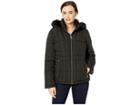 Calvin Klein Short Faux Fur Trimmed Traditional Box Quilt Down (black) Women's Coat