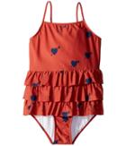 Mini Rodini Heart Frill Swimsuit (infant/toddler/little Kids/big Kids) (red) Girl's Swimsuits One Piece