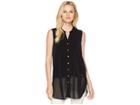 Calvin Klein Sleeveless Button Up W/ Chiffon (black) Women's Sleeveless