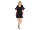 Kari Lyn Plus Size Noemi Short Sleeve Dress With Embroidery (black) Women's Dress