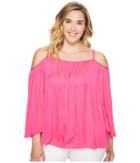 Vince Camuto Specialty Size Plus Size Long Sleeve Cold Shoulder Blouse (electric Pink) Women's Blouse