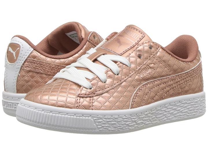 Puma Kids Basket Metallic Emboss Ps (little Kid/big Kid) (copper Rose/puma White) Kid's Shoes