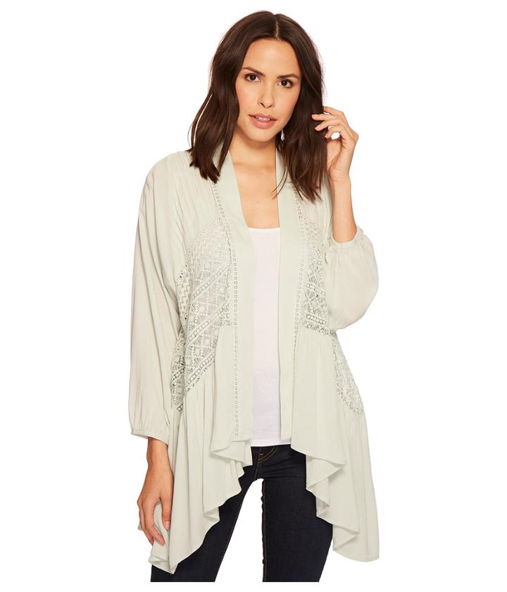Miss Me Sheer Long Sleeve Cardigan (sage Green) Women's Clothing