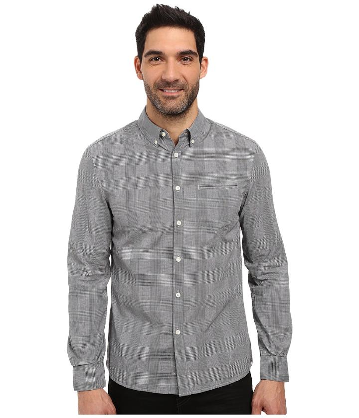 Kenneth Cole Sportswear Long Sleeve Slim Button Down Collar Besom (black Combo) Men's Long Sleeve Button Up