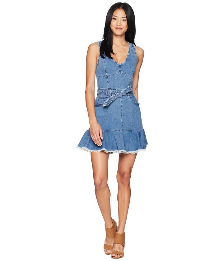 Juicy Couture Denim Tie Waist Peplum Dress (melrose Wash) Women's Dress