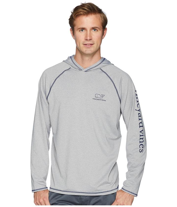 Vineyard Vines Long Sleeve Performance Raglan Hoodie Whale Tee (gray Heather) Men's T Shirt