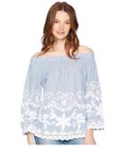 Blank Nyc Striped Cotton Voile Off Shoulder Top With Embroidery (just My Stripe) Women's Clothing